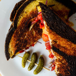 Grilled cheese with pickled sweet peppers and red onions on marble rye - Diversivore.com
