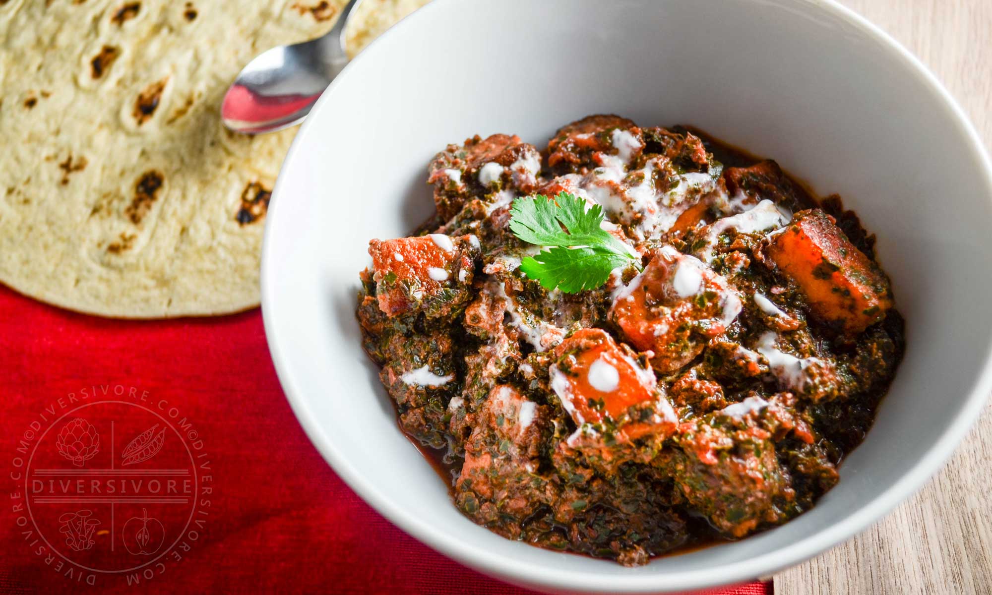 Saag Paneer with beet greens and horseradish leaves