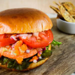 Salmon Burgers made with fresh salmon and apricots, topped with apricot relish and "Quadruple-M" Sauce - Diversivore.com