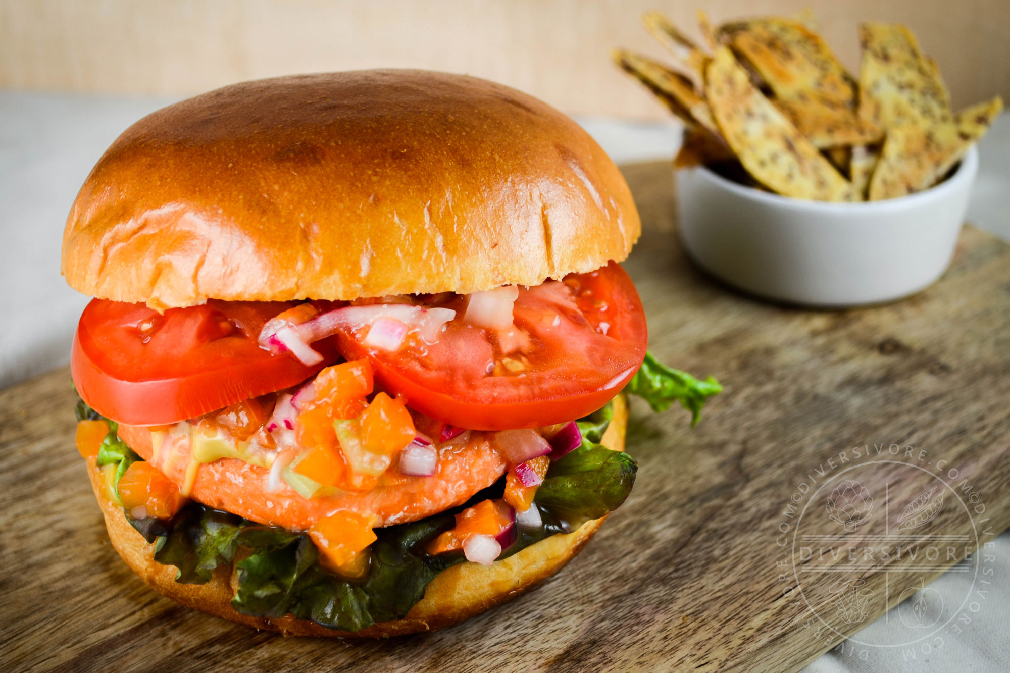 Salmon Burgers with Apricot, Apricot Relish, and Quadruple-M Sauce