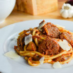 Sausage and Eggplant Bucatini with Fennel Tomato Sauce - Diversivore.com
