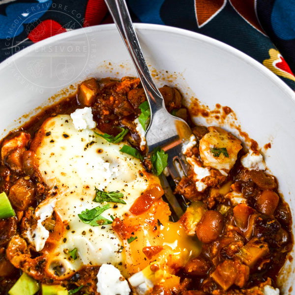 Shakshouka Rancheros - Eggs cooked in a Mexican tomato sauce