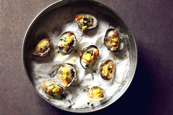 Littleneck clams with lemon, thyme, and parmesan