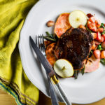Pork neck steaks with sage brown butter, roasted radishes, fried sage, and apples - Diversivore.com