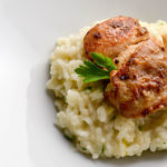 Ginger and karashi mustard chicken, shown here on a bed of Japanese lemon-herb risotto - Diversivore.com
