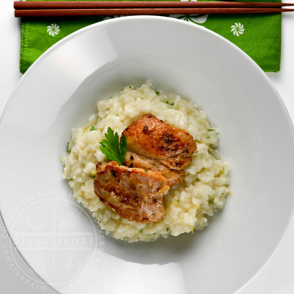 Ginger karashi chicken on a bed of Japanese lemon herb risotto