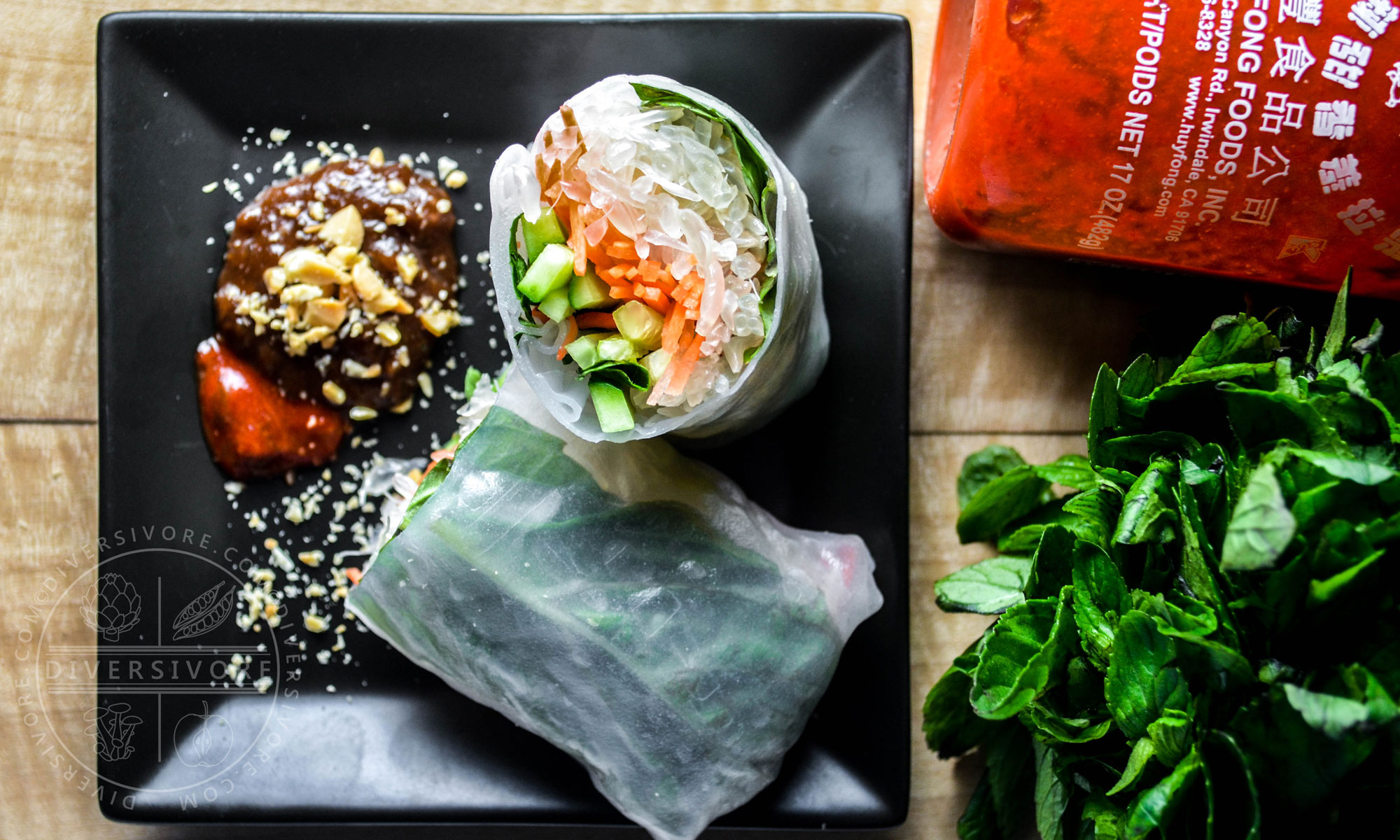 Pomelo salad rolls with a hoisin-peanut dipping sauce