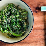 Shungiku no goma-ae, garland chrysanthemum greens dressed with a creamy vegan Japanese sauce - Diversivore.com
