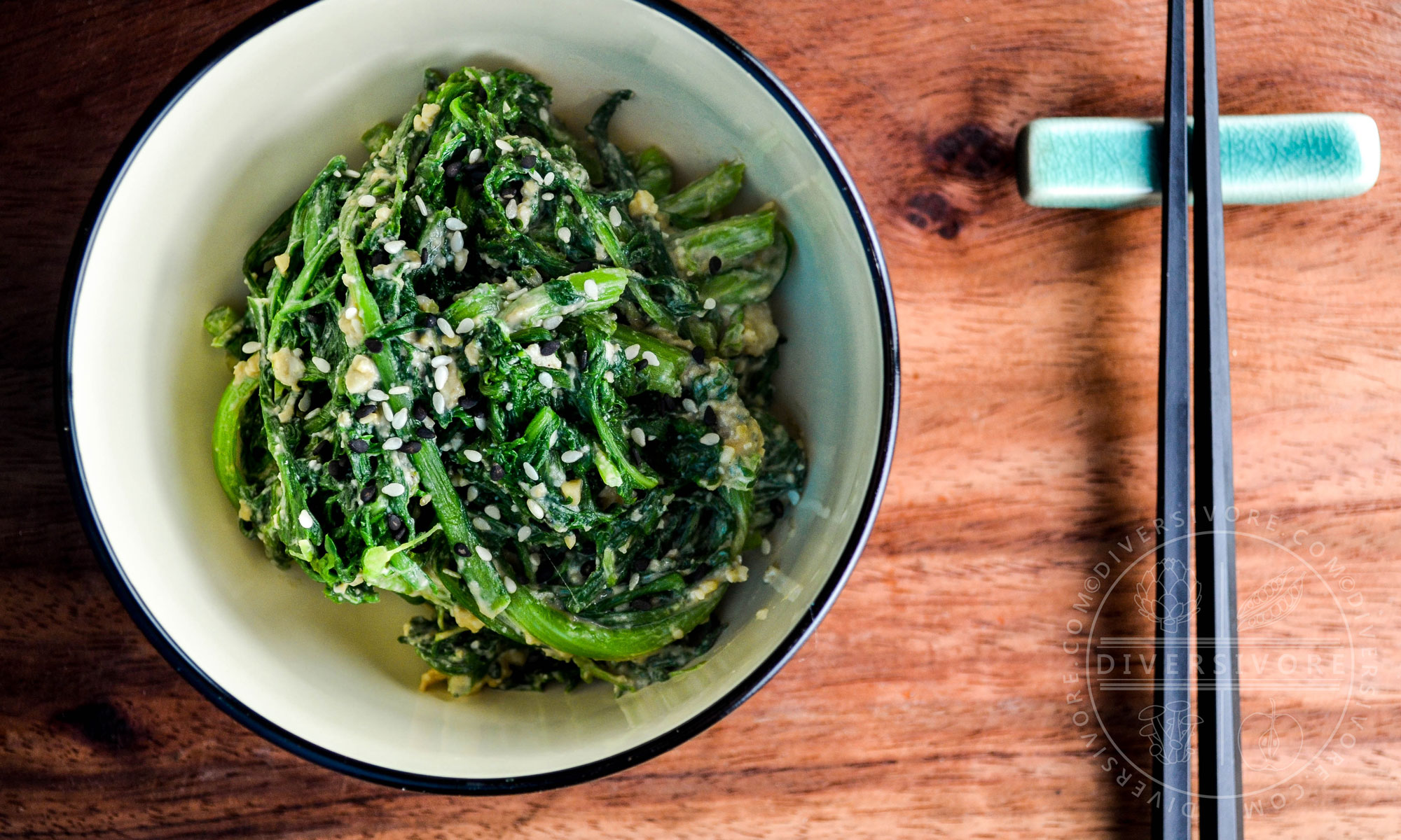 Shungiku-no-goma-ae - Japanese Chrysanthemum Greens with Sesame Miso Dressing