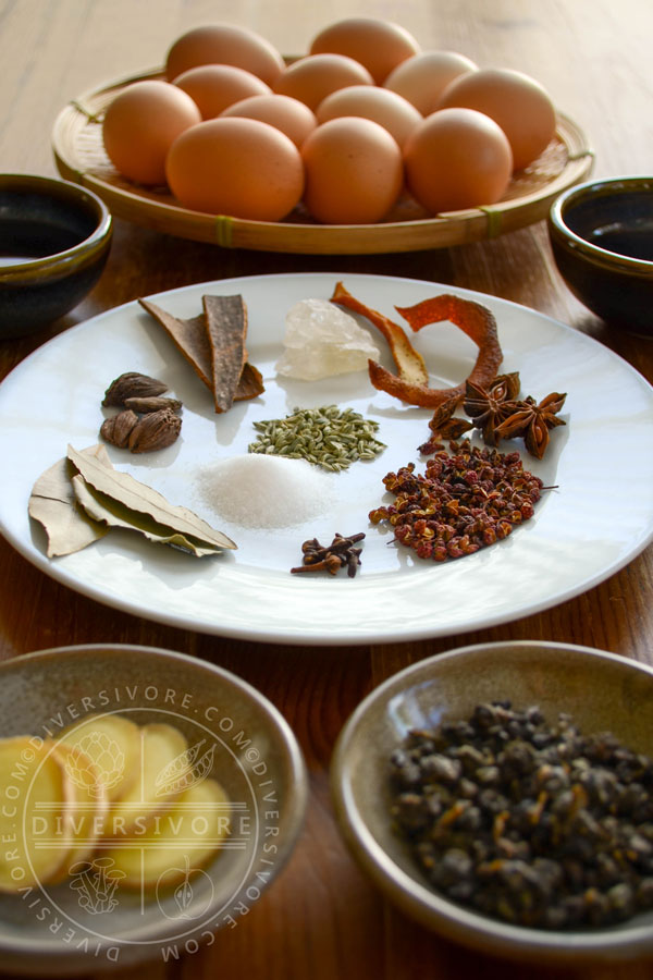 Ingredients for making Taiwanese tea eggs