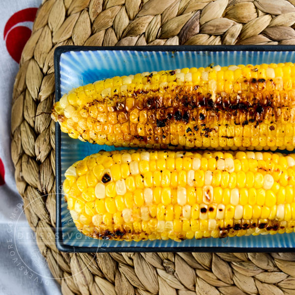 Sweet corn grilled with butter, miso, and shio koji