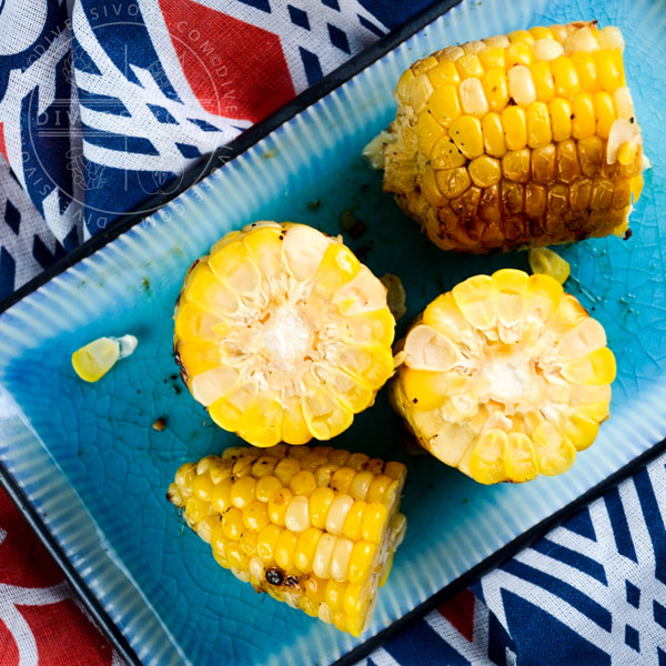 Sweet corn grilled with butter, miso, and shio koji