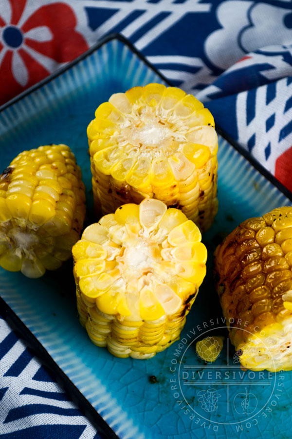 Sweet corn grilled with butter, miso, and shio koji