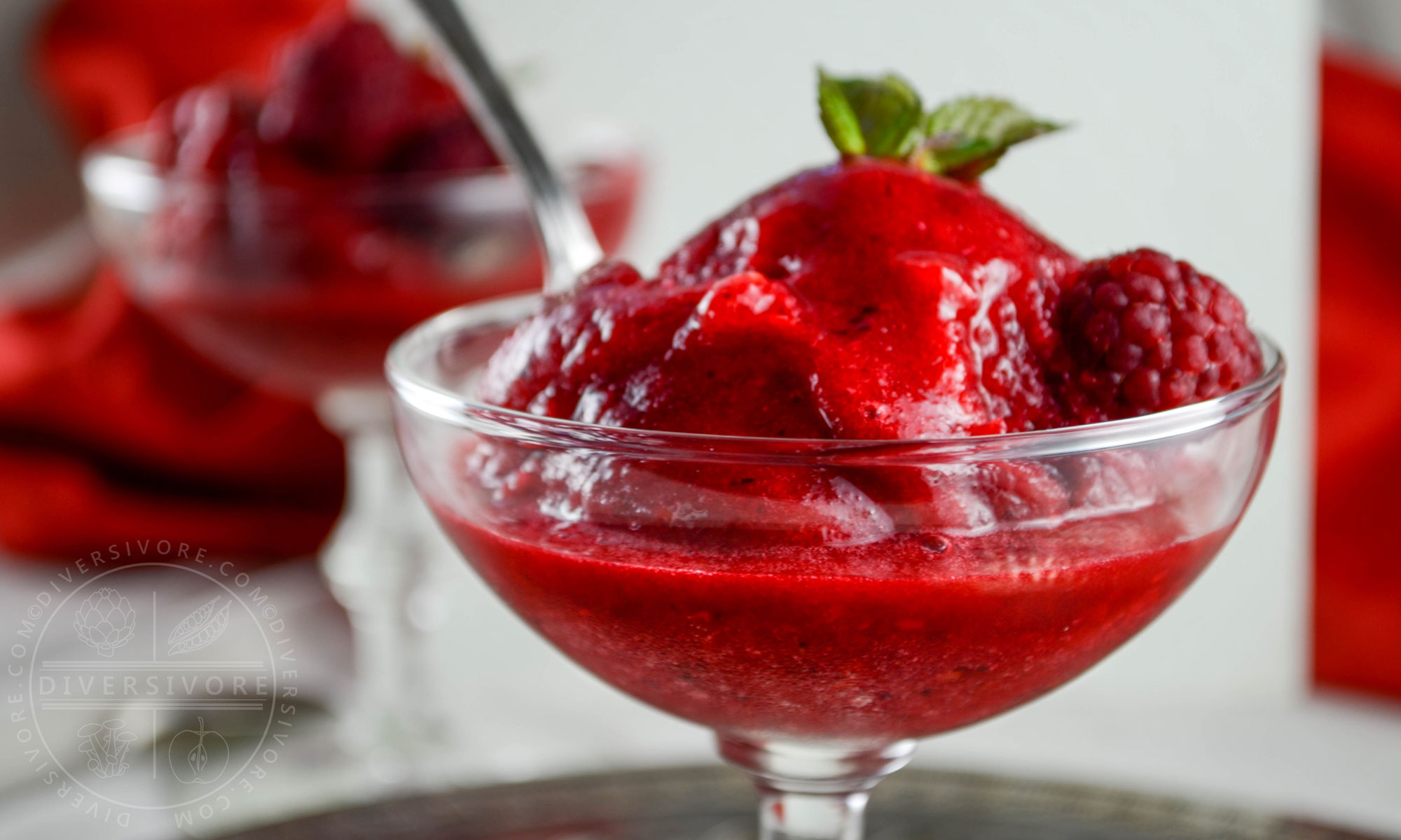 Raspberry Mint Sorbet in a decorative glass