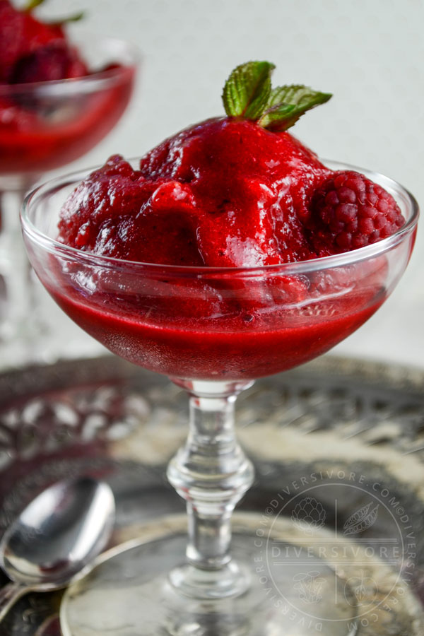 Raspberry Mint Sorbet in a decorative glass