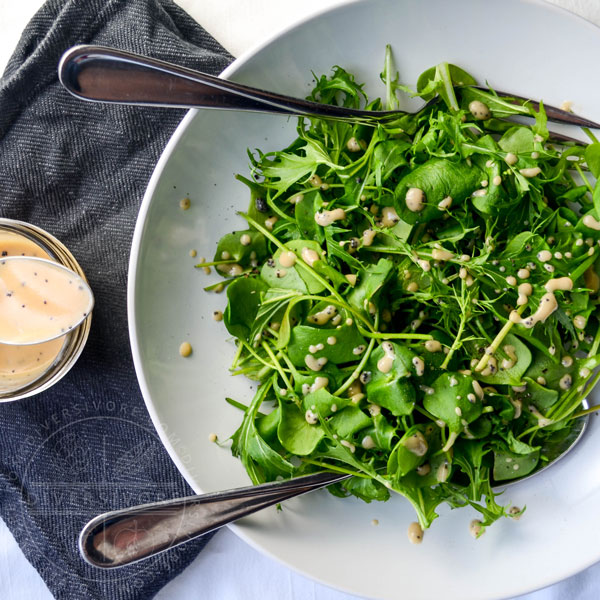 Miner's Lettuce and Mizuna Salad with Rhubarb Vinaigrette