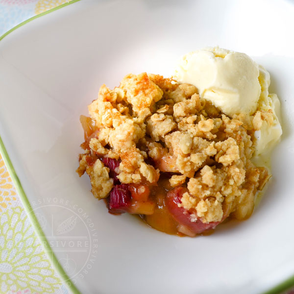 Rhubarb apple crisp with vanilla ice cream