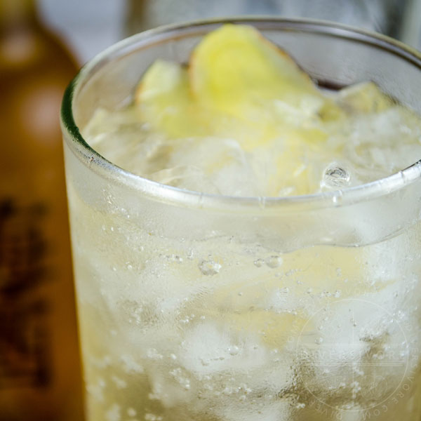 Ume Highball cocktail with a slice of ginger