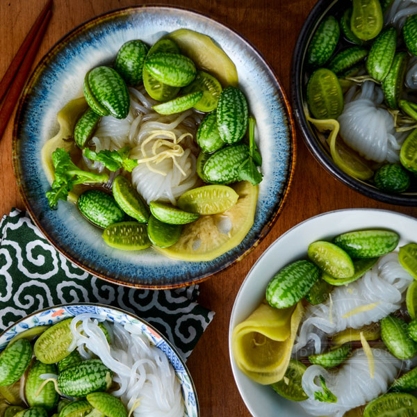 Cucamelon sunomono with shirataki noodles