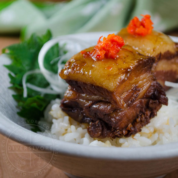 Japanese buta no kakuni (pork belly) with dai dai (bitter orange) kosho