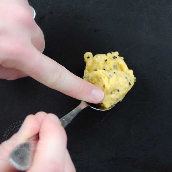 Step 1 - Placing 1 tbsp of batter on the griddle