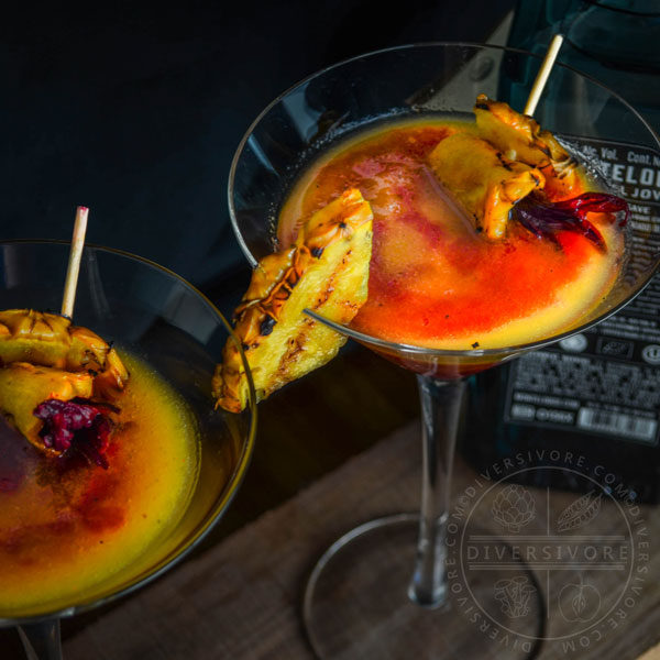 Mezcalita del Ocaso - Mezcal cocktail with grilled pineapple, chili, and hibiscus agua fresca