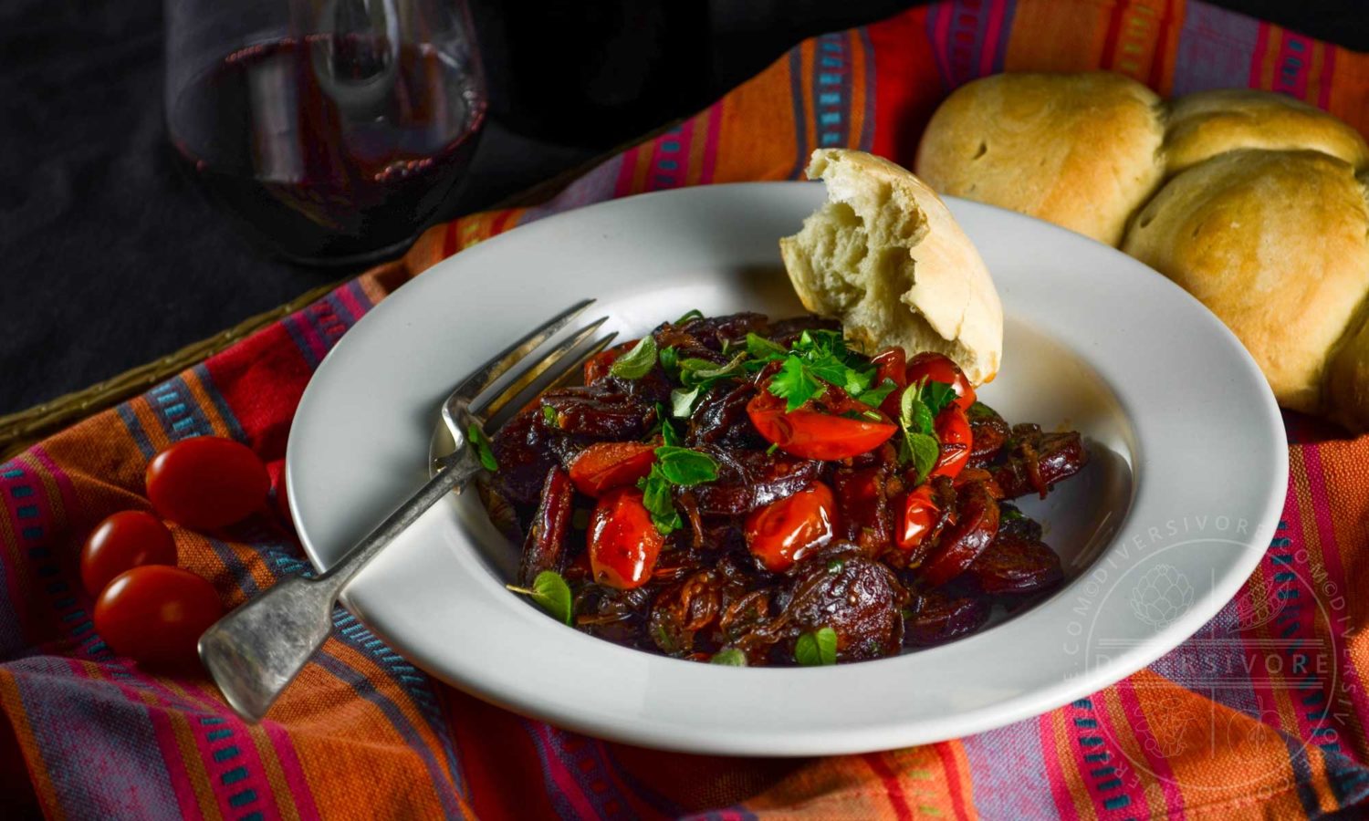 Red Wine Chorizo with Fresh Herbs and Cherry Tomatoes - Diversivore.com