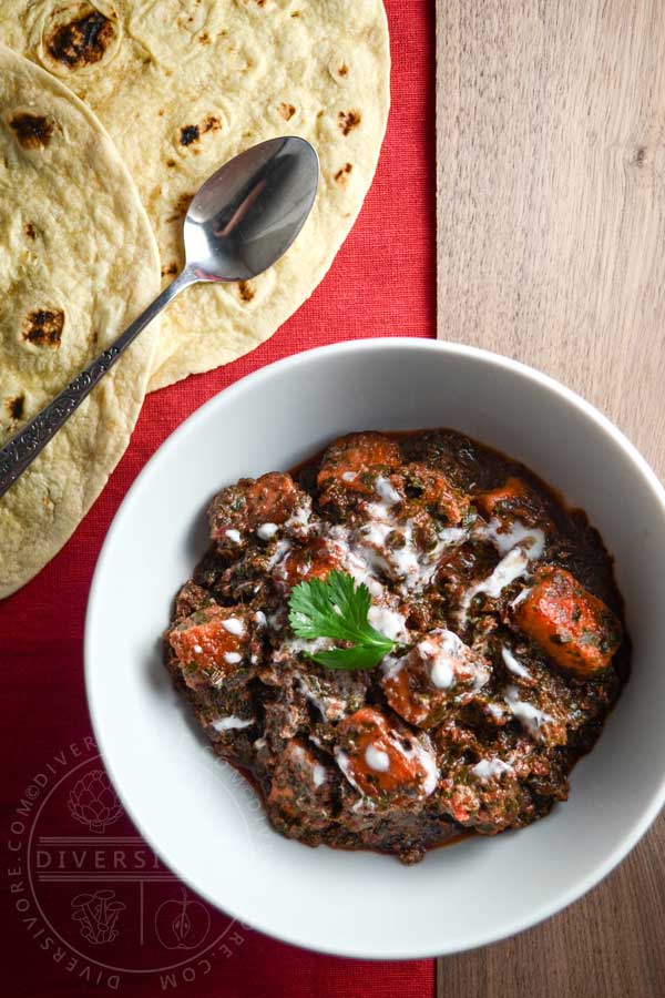 Saag Paneer with beet greens and horseradish leaves