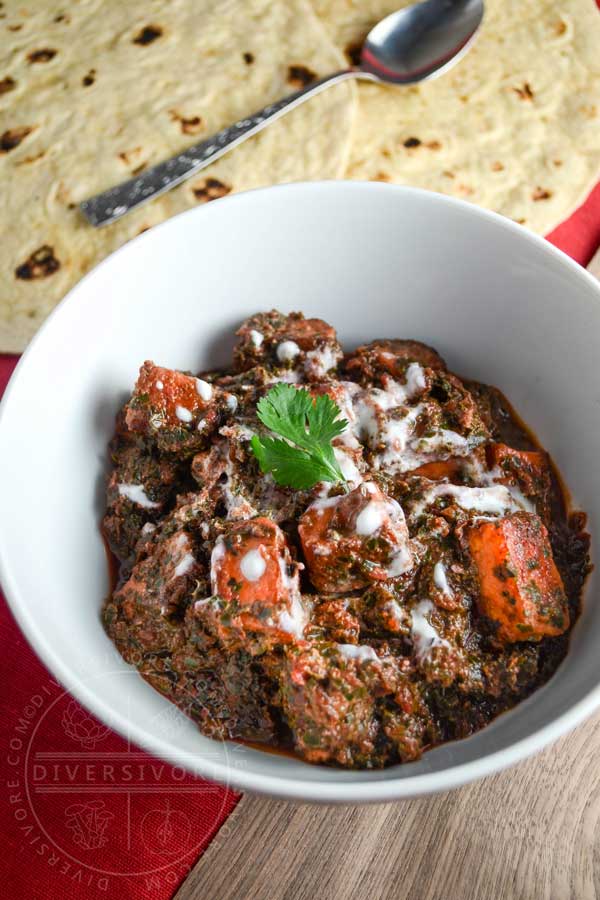 Saag Paneer with beet greens and horseradish leaves