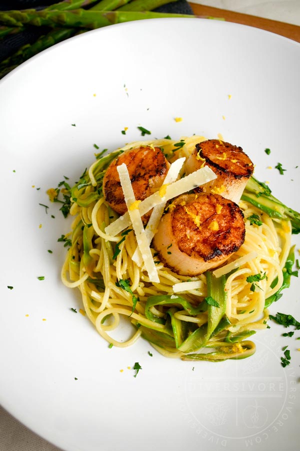 Scallops and Asparagus with Lemon Spaghettini