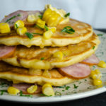 Corn and Kielbasa savory pancakes with Dijon mustard and sour cream - Diversivore.com