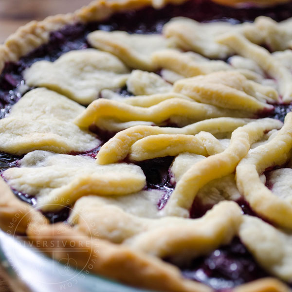 Cherry-Blueberry Pie, showing the pastry decorations up close