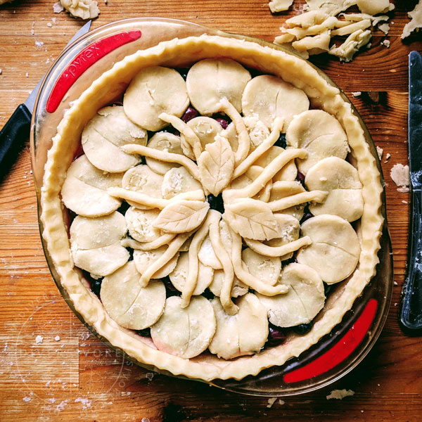 Cherry-Blueberry Pie, showing the pastry decorations before baking