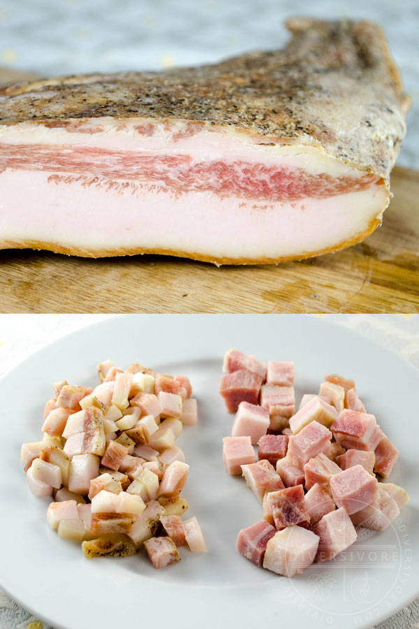 A side-by-side comparison of guanciale and pancetta