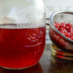 Homemade redcurrant gin - shown here with the infused currants in a strainer - Diversivore.com