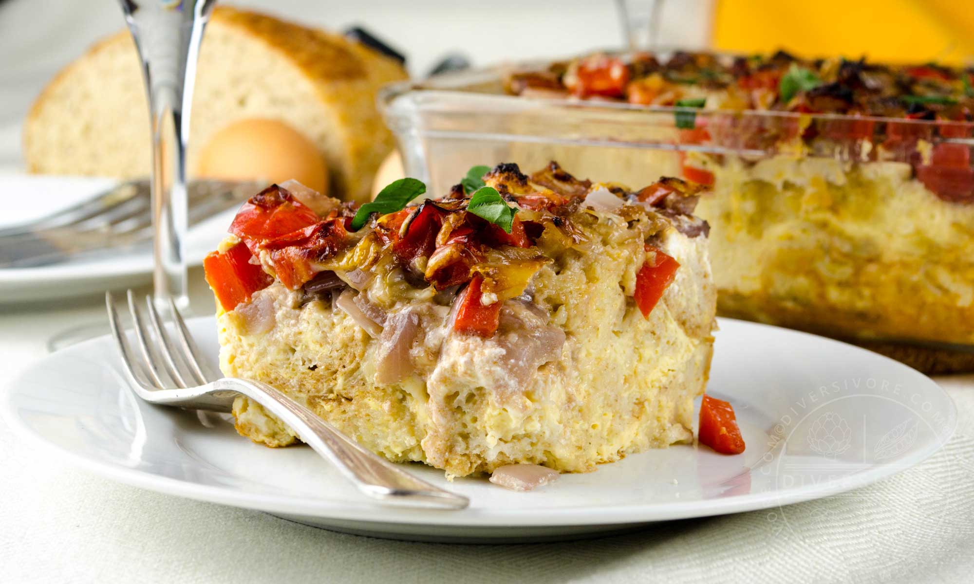 Featured image for “Goat Cheese Strata with Peppers & Onions”