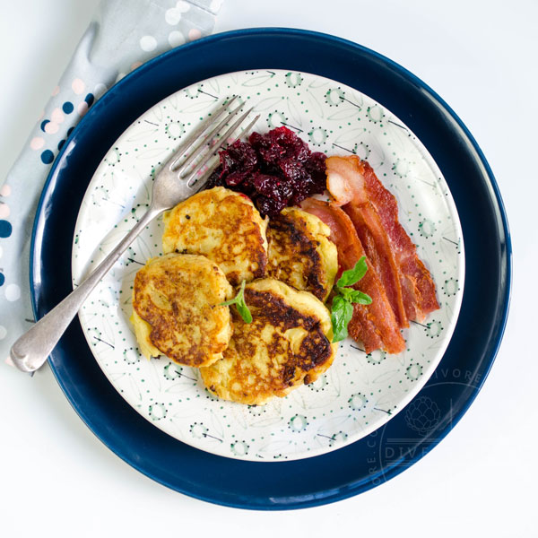 Potatisbullar - Swedish potato cakes, served with cranberries and bacon