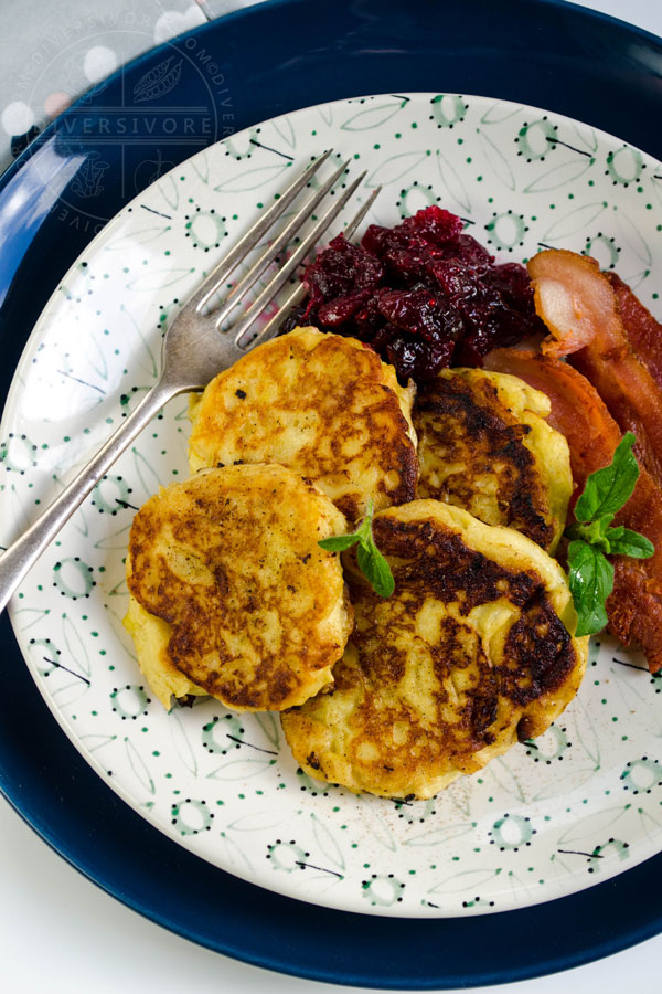 Potatisbullar - Swedish potato cakes, served with cranberries and bacon