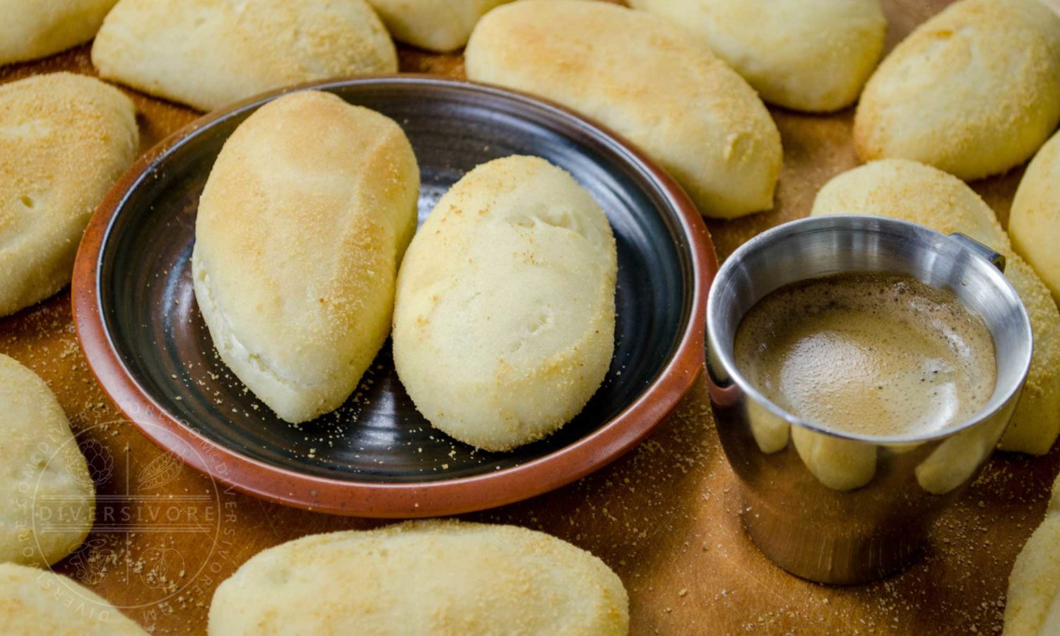 Pandesal (Filipino rolls) with a small cup of espresso