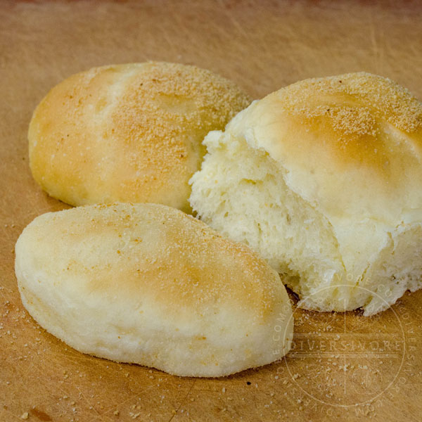 Pandesal shapes - long (cut from bastones) and round (baked on a spaced out tray and baked close together)