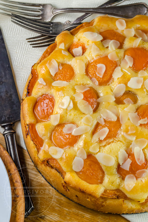 Aprikosenkuchen (German Apricot Cake) with sliced almonds