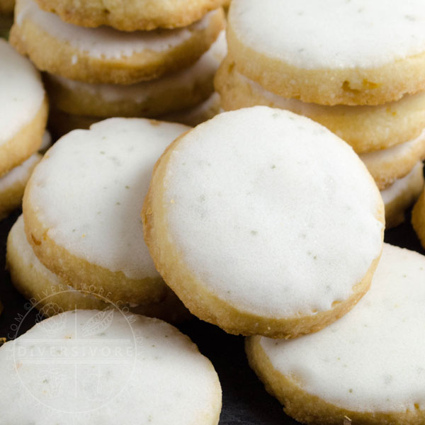 Stacked bay leaf and lemon shortbread cookies