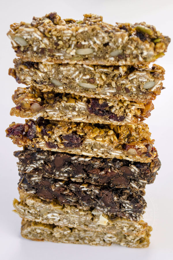High protein breakfast cookies with four different variations, shown in cross-section