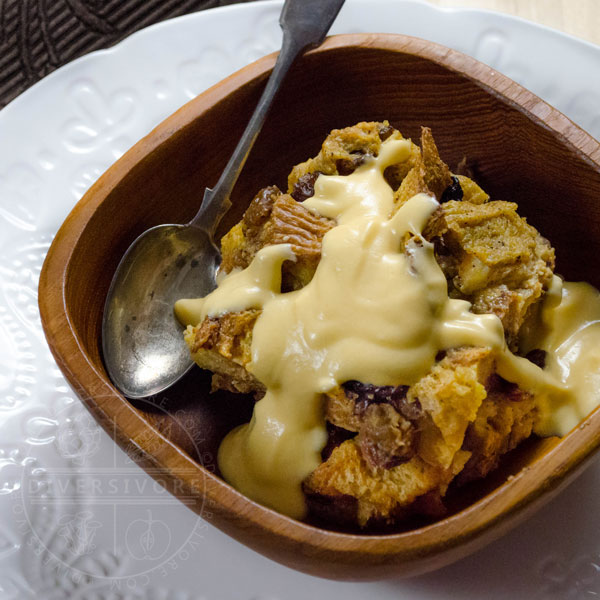 Panettone bread pudding with rum crème anglaise