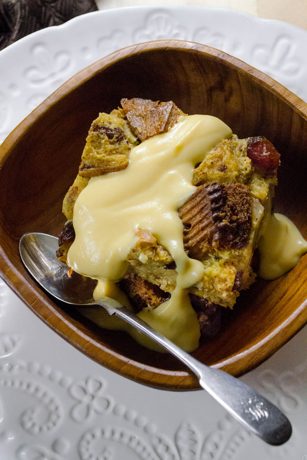 Panettone bread pudding with rum crème anglaise