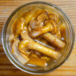 Pickled chanterelle mushrooms in a mason jar